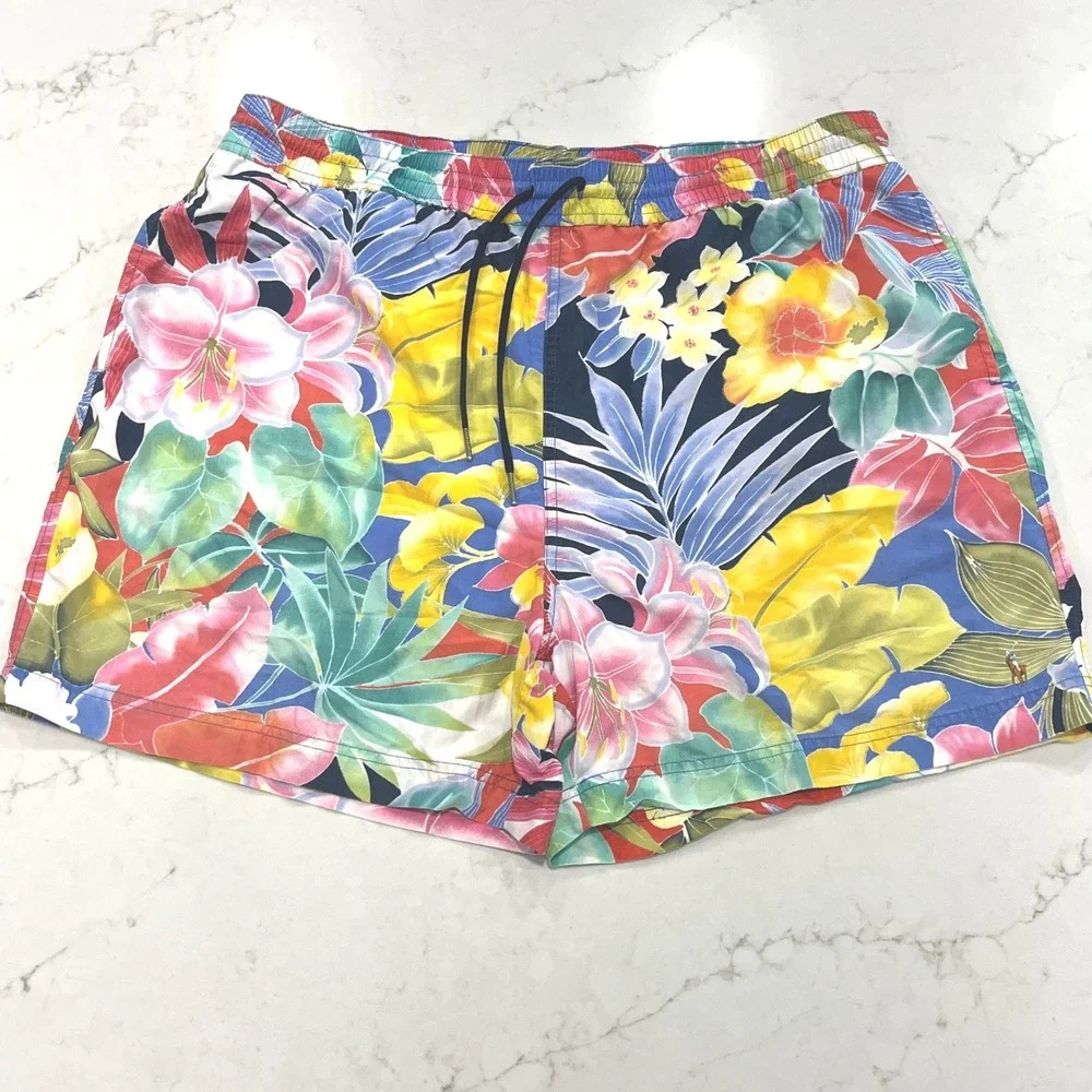 Polo Ralph Lauren Swim Trunks Mens XXL Multicolor Cotton Nylon Floral Tropical‎